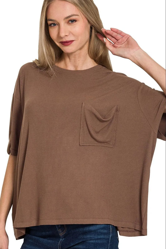 Zenana Oversized Ribbed Round Neck Short Sleeve Tee
