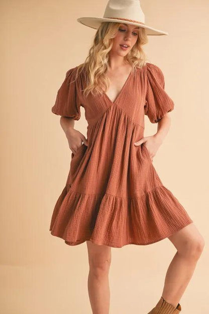 Aemi+Co Tied Back Ruffled Short Sleeve Mini Dress
