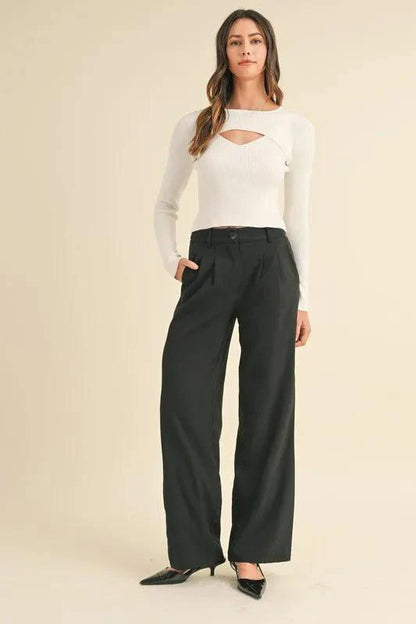 MABLE Cut Out Long Sleeve Ribbed Knit Top