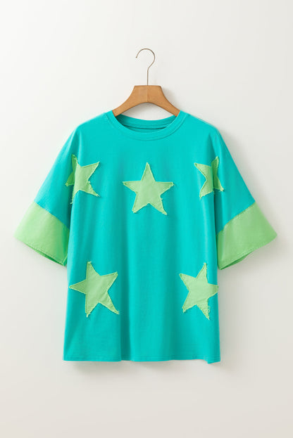 Etta Frayed Denim Star Patched Oversize Top