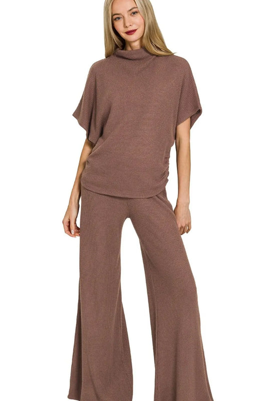 Zenana Sweater Mock Neck Top & Long Pants Set