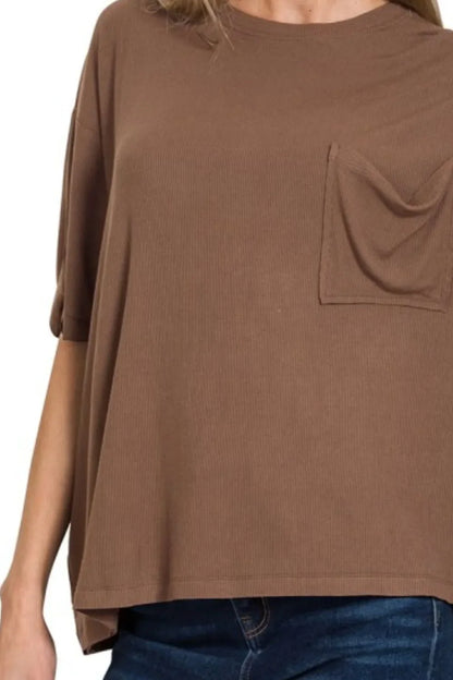 Zenana Oversized Ribbed Round Neck Short Sleeve Tee