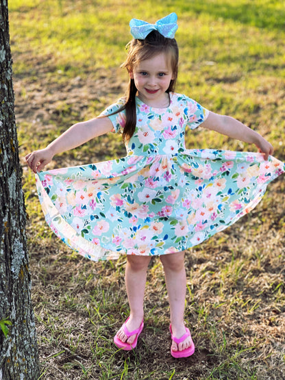 Classic Twirl in Watercolor Floral Dress