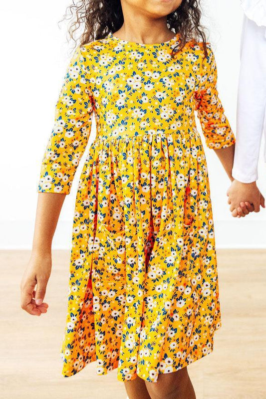 Fall Floral 3/4 Sleeve Pocket Twirl Dress