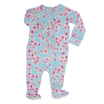 Pretty Pink Floral Ruffle Footie