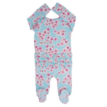 Pretty Pink Floral Ruffle Footie