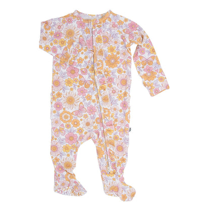 Retro Vintage Flowers Ruffle Footie