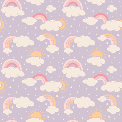 Lavender Rainbows and Clouds Ruffle Baby Footie