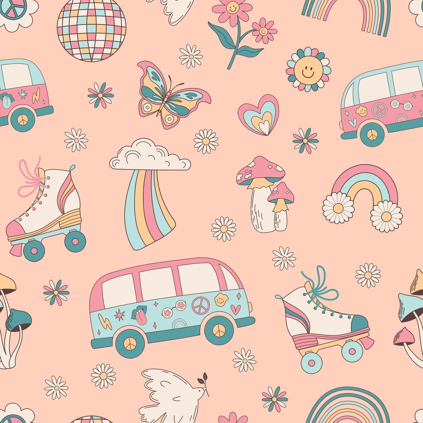 Retro Roller Skates Cap Sleeve Swirly Girl Dress