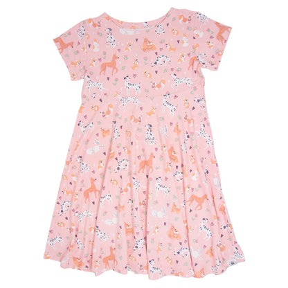 Dalmatian Poodle Puppy Cap Sleeve Swirly Girl Dress