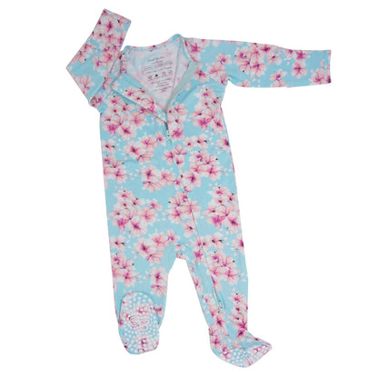 Pretty Pink Floral Zipper Footie