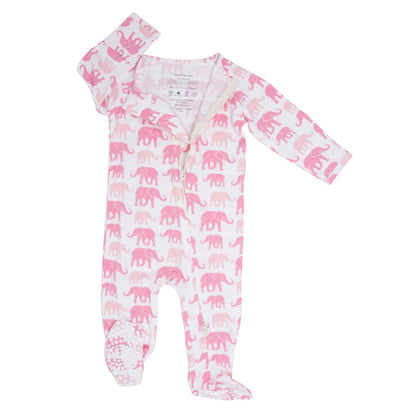 Pink Elephant Zipper Footie