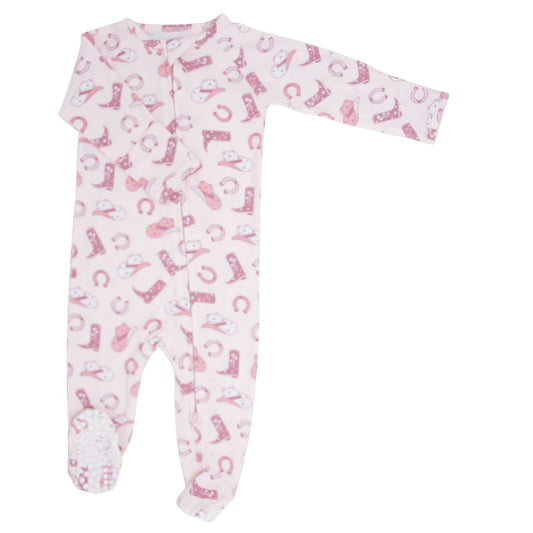 Pink Western Boots Zipper Footie