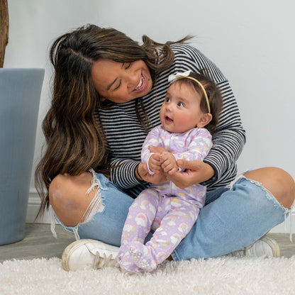 Lavender Rainbows and Clouds Zipper Footie