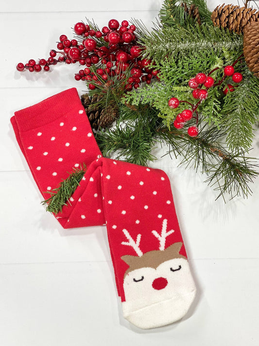 Christmas Reindeer & Polka Dot Tube Socks