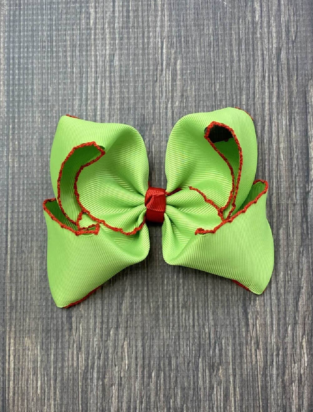 Lime Green with Red Moonstitch Bow: 4-5inches