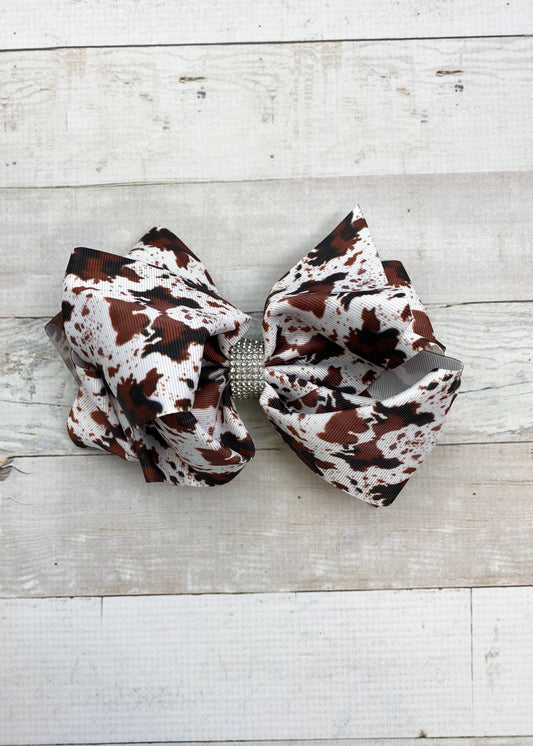 Cowhide Print Texas Size Rhinestone Center Bow