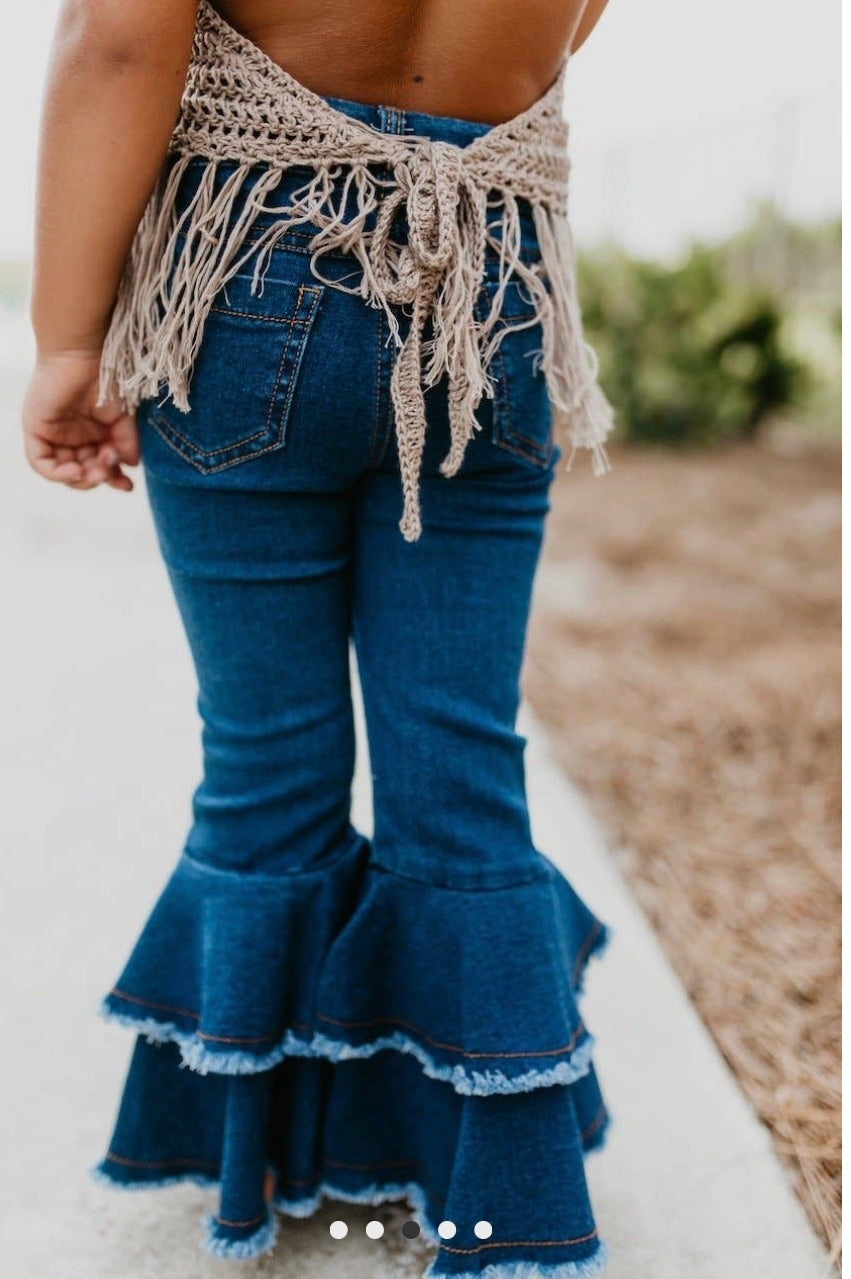 Amazon.com: Toddler Kids Girls Bell Bottom Jeans Ruffle Flare Raw Hem Denim  Pant Trousers High Waisted Wide Leg Pants Leggings (2-3T, O-Blue):  Clothing, Shoes & Jewelry